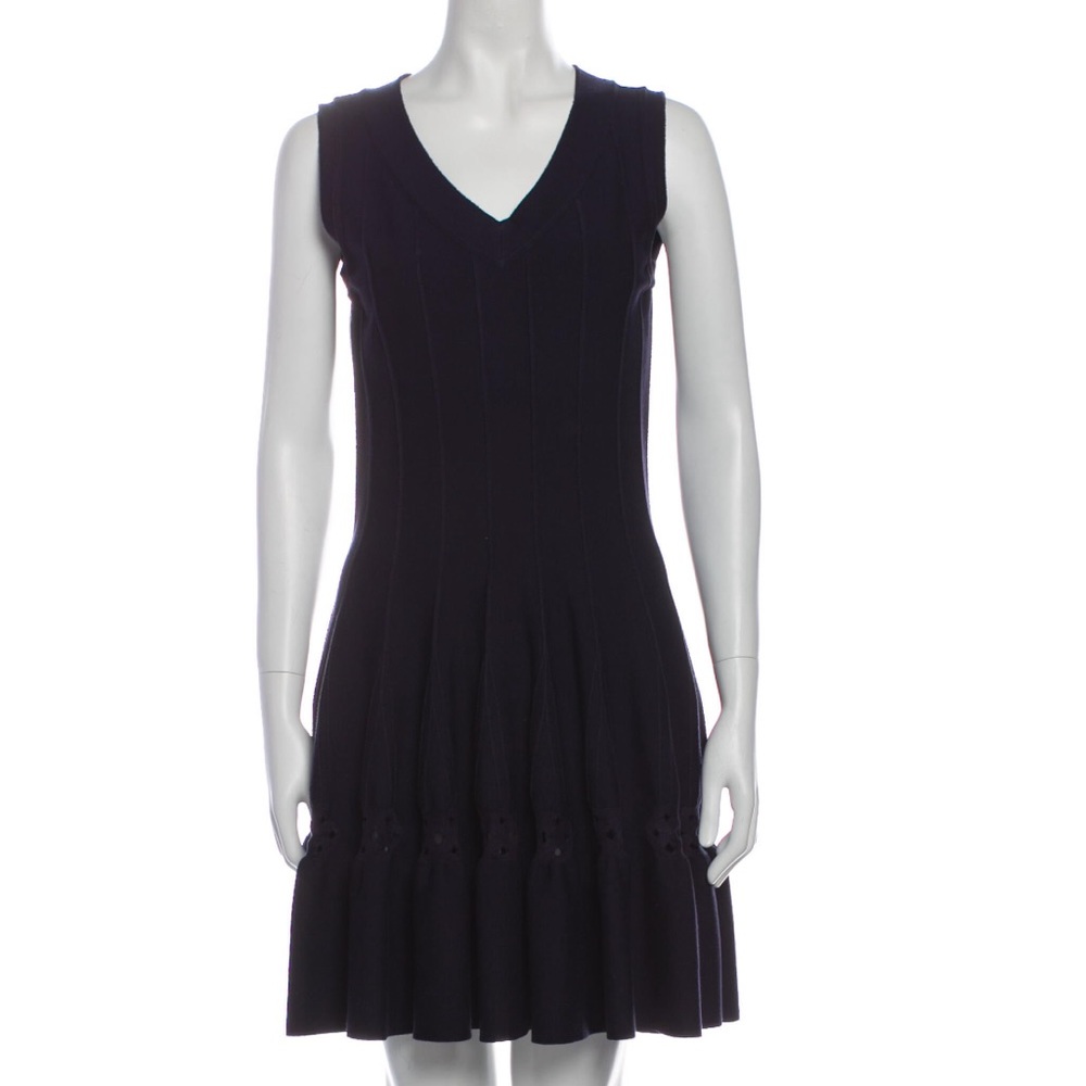 Alaia V Neck Wool Mini Dress